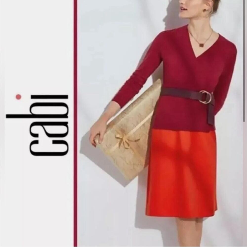 Cabi red pink wrap button side v neck angora blend cardigan sweater Small #3160